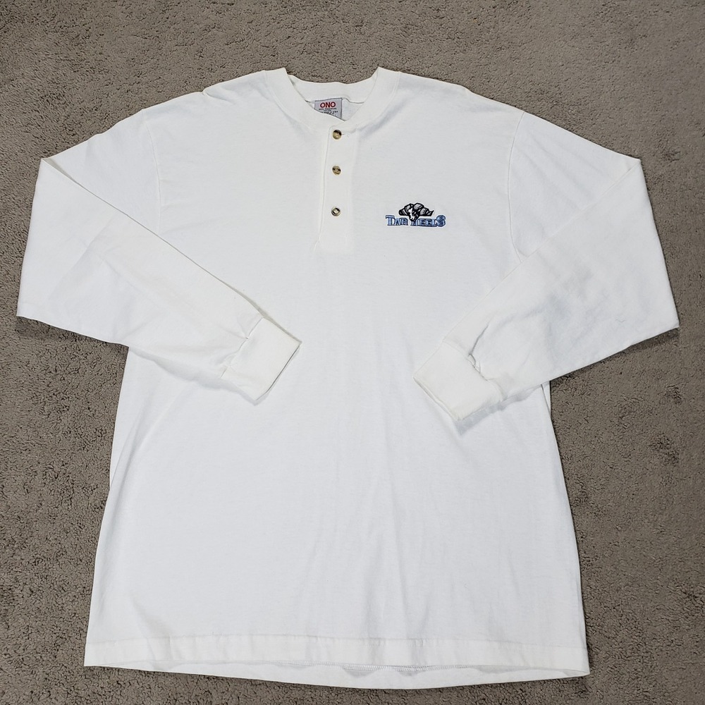 VTG UNC Tar Heels T Shirt Men L White Long Sleeve Henley NCAA College Ram Logo